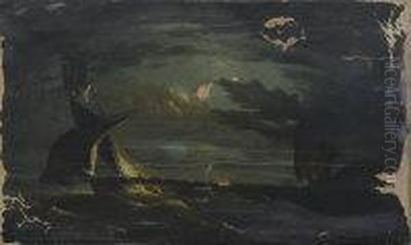 Moonlight Seascape With Two Frigates. - view 1