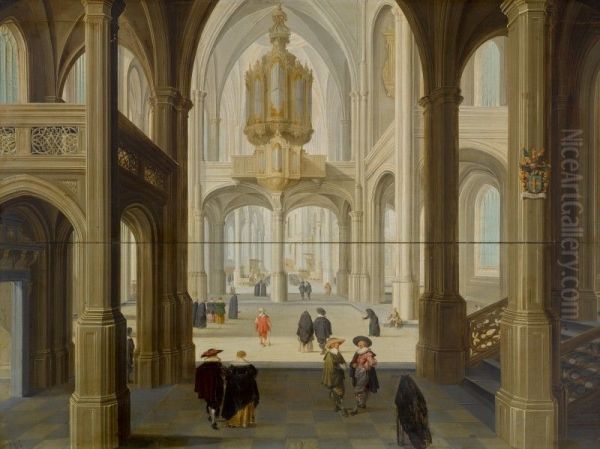 AN IMAGINARY CHURCH INTERIOR, WITH A LARGE PIPE ORGAN - view 1