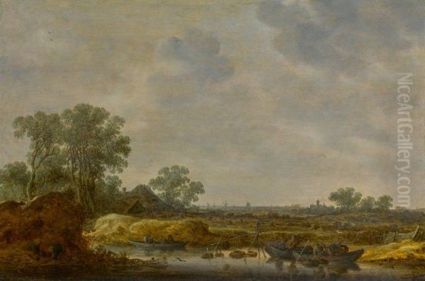 LANDSCAPE WITH FISHERMEN TENDING FISHING TRAPS - view 1