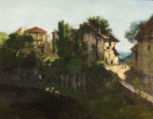 Landscape with washerwomenFrancais:Paysage aux lavandieresItaliano:Paesaggio con lavandaie by Gustave Courbet