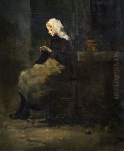 The knitted ladyFrancais:La TricoteuseItaliano:La signora a maglia. by Augustin Theodule Ribot