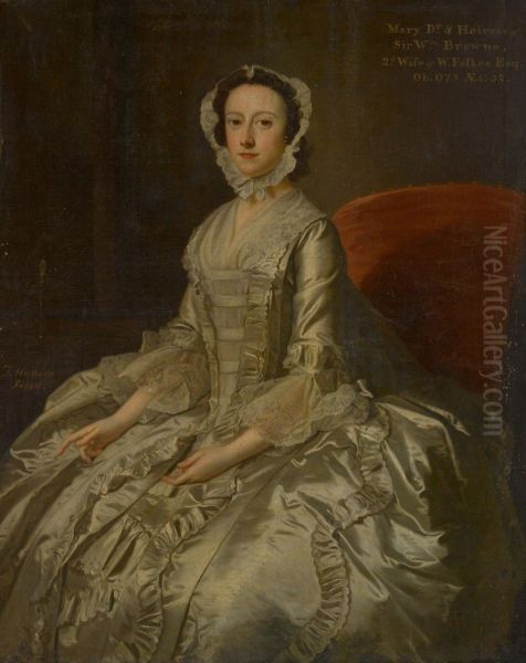 PORTRAIT OF MARY FFOLKES, NEE BROWNE (1721-73), THREE-QUARTER-LENGTH, SEATED WEARING A WHITE SATIN DRESS - view 1