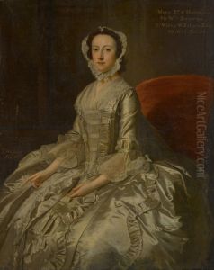 PORTRAIT OF MARY FFOLKES, NEE BROWNE (1721-73), THREE-QUARTER-LENGTH, SEATED WEARING A WHITE SATIN DRESS by unknown