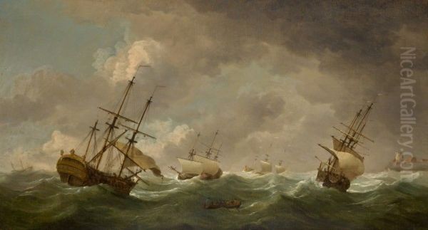 FRIGATES SHORTENING SAILS OFFSHORE - view 1