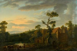 WOODED RIVER LANDSCAPE by unknown