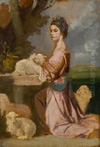 PORTRAIT OF LADY MARY LESLIE (1753-99), FULL-LENGTH, WITH LAMBS IN A LANDSCAPE