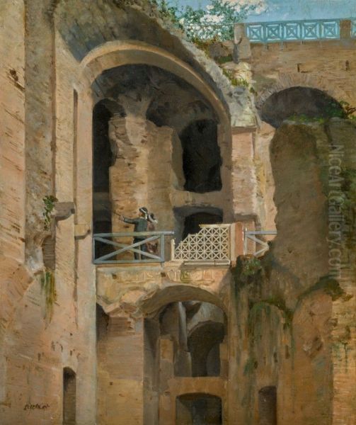 ROME, A VIEW OF THE PONTE DI CALIGOLA, IN THE IMPERIAL PALACES, PALATINE HILL, WITH TOURISTS AMONG THE RUINS - view 1