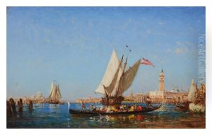 BOATS ON THE BACINO SAN MARCO, WITH THE PUNTA DELLA DOGANA, SANTA MARIA DELLA SALUTE, PALAZZO DUCALE AND THE CAMPANILE IN THE DISTANCE, VENICE BOATS ON THE BACINO SAN MARCO, WITH THE PUNTA DELLA DOGANA, SANTA MARIA DELLA SALUTE, PALAZZO DUCALE AND THE CAMPANILE IN THE DISTANCE, VENICE
