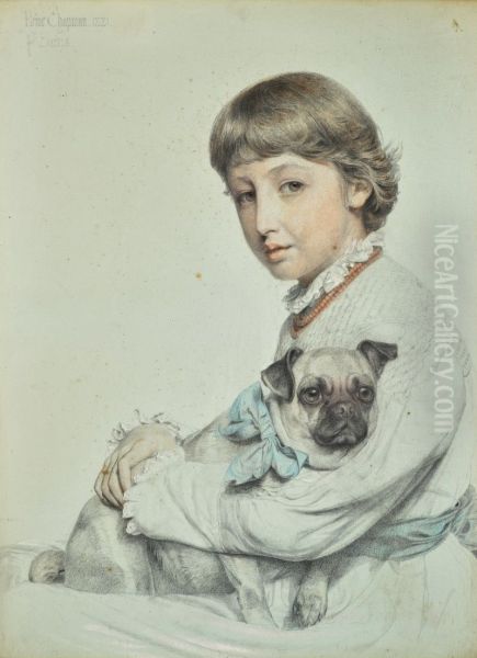 PORTRAIT OF REINE CHAPMAN AND HER PUG-DOG - view 1