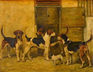 FOX HOUNDS AND A TERRIER by unknown
