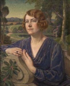 Portrait of a lady, twilight landscape beyond Portrait of a lady, twilight landscape beyond
