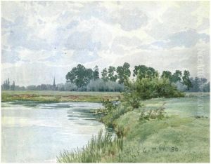 The distant church spire of All Saints Church, St. Ives, from the River Ouse , 1898