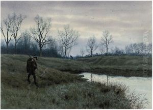 The gamekeeper at dusk on a cold winter's day The gamekeeper at dusk on a cold winter's day
