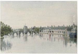 A tranquil stretch of the River Ouse before St. Ives Bridge, Cambridgeshire , 1890 A tranquil stretch of the River Ouse before St. Ives Bridge, Cambridgeshire , 1890