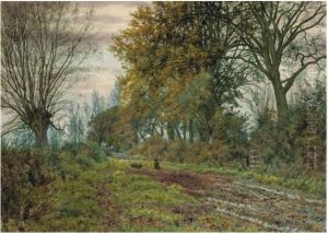 Rabbits on a country path , 1883