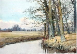 A winter river view (+ A spring river view; pair) , 1895 by William Fraser Garden