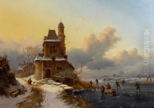 WINTER LANDSCAPE WITH SKATERS by Fredrik Marinus Kruseman