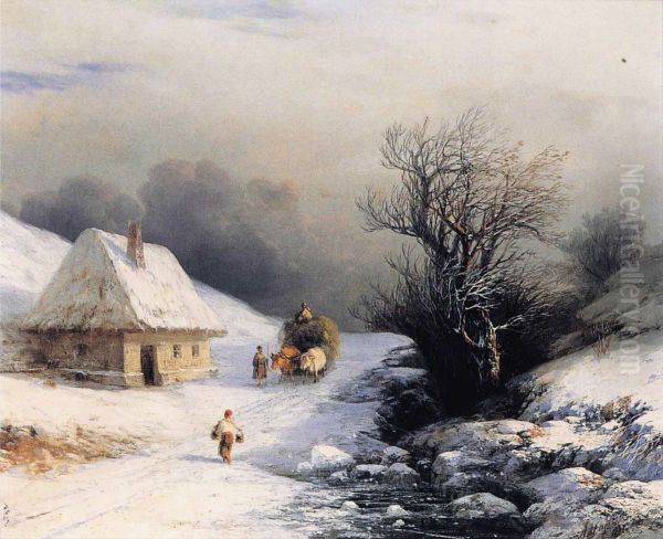 Little Russian Ox Cart in Winter - view 1