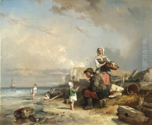 Family scene by the sea by Eugene Le Poittevin