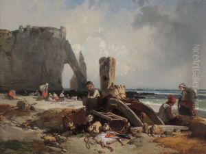 Pecheurs a Etretat by Eugene Le Poittevin