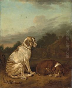 Deux chiens assis dans un paysage by unknown