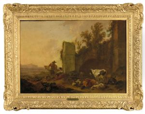 Shepherd couple in a landscape by Nicolaes Pieterszoon Berchem