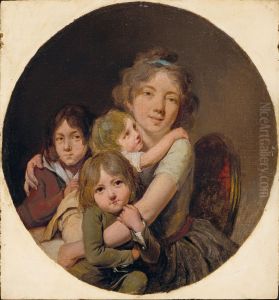 Portrait presume de Madame Boilly, nee Adelaide Leduc, seconde femme de l'artiste, et de ses trois fils Julien, Edouard et Alphonse, dans un cercle peint by unknown