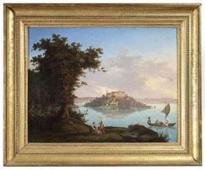 View From Lakeshore Of Lake Constance To Mainau Island With The Castle At Evening Light. Oil/canvas, Signed And Indistinctly Dated M. Wilhelm Von Baden, Princess Elisabeth And Castle Mainau by Peter Jakob Buttgen