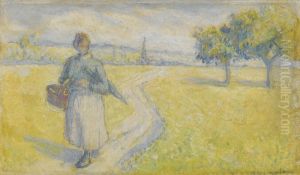Farmer on a trail by Camille Pissarro