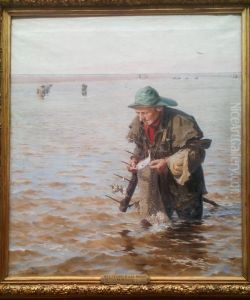 Pecheur a la foene dans la baie d'Authie Pecheur a la foene dans la baie d'Authie
