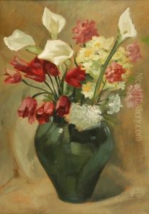 Vaso Verde Con Fiori by Enrico Butti