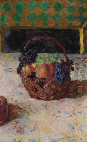 Raisins noirs et peches ou Panier de fruits - view 1