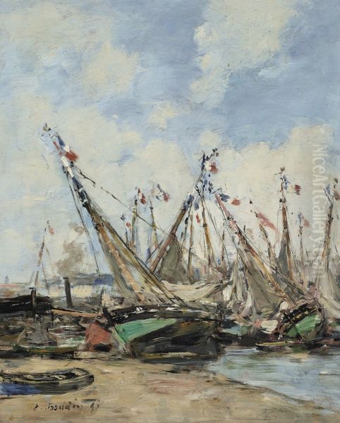 Trouville, le port, voiliers echoues - view 1