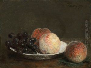 Peaches and grapes in a porcelain bowl Peaches and grapes in a porcelain bowl