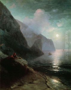 Puskin in Crimea near Gurzuf rocks by Ivan Aivazovsky