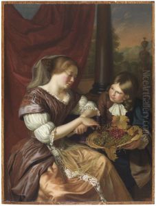 Boy Offering Grapes to a Woman Boy Offering Grapes to a Woman