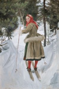 Girl from Mora Skiing by unknown