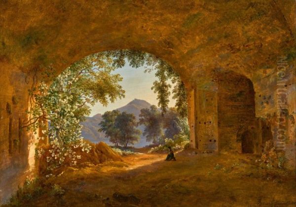 A Grotto with Castel Gandolfo Beyond - view 1