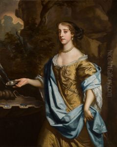Portrait of a lady by a fountain by unknown