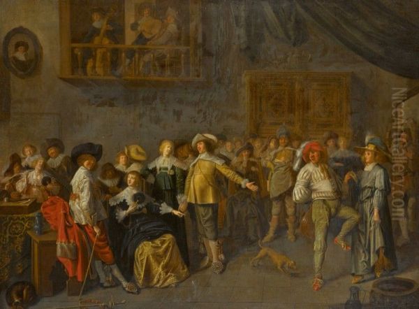 An elegant company merrymaking in an interior - view 1