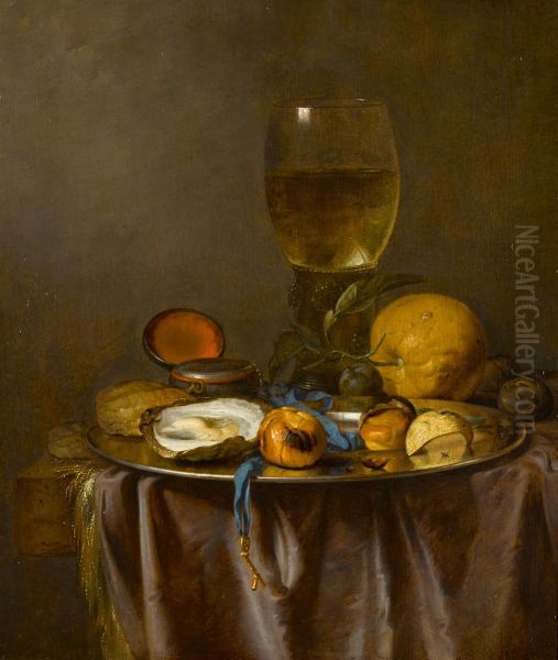 Still life with a roemer, timepiece, oyster and fruit - view 1
