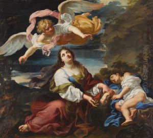 The angel appearing to Hagar and Ishmael in the desert by unknown