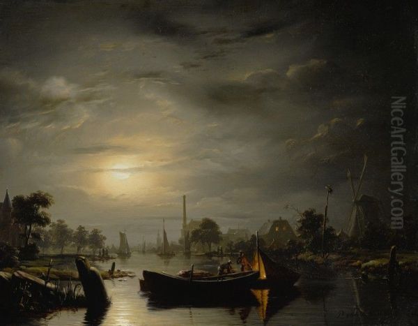 A RIVER LANDSCAPE IN SILVER MOONLIGHT - view 1
