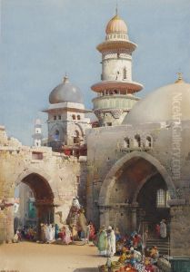 A BUSY AFTERNOON AT THE MARKET by unknown