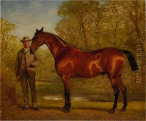 MR. W. JAMES HOLDEN WITH HIS FAVORITE HUNTER IN A LANDSCAPE by unknown