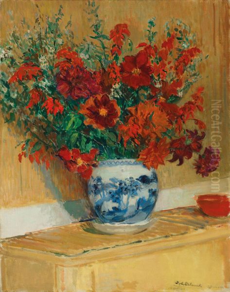 Bouquet de fleurs au vase bleu - view 1