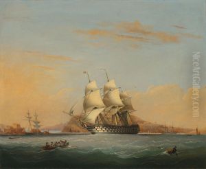 A first rate ship-of-the-line beating up Plymouth Sound and calling for a pilot to take her into the Hamoaze