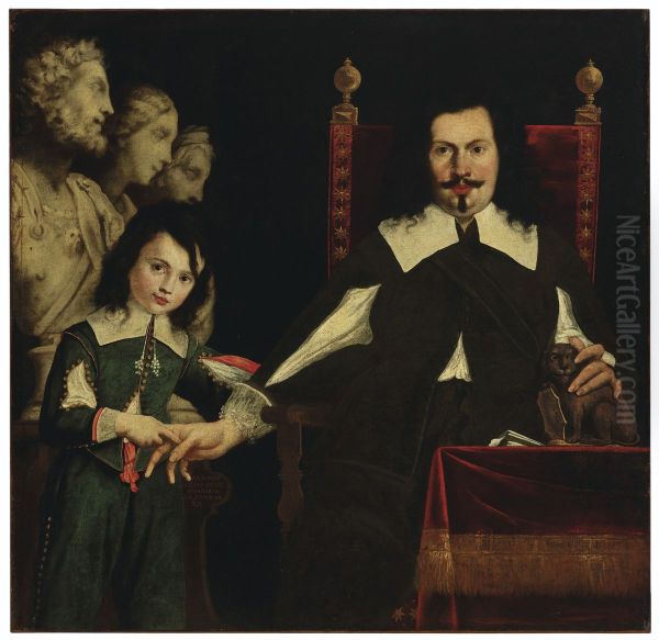 Portrait of Pietro Bombarda and his son, Antonio, three-quarter-length - view 1