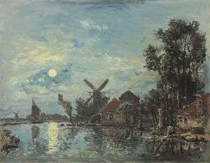 Moon effect on the estuary, Holland by Johan Jongkind