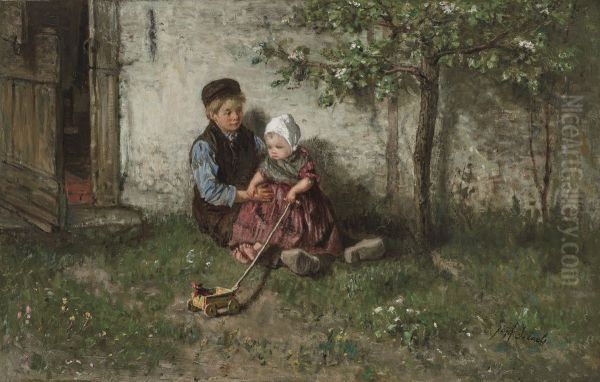 Children Playing with a Toy Wagon - view 1